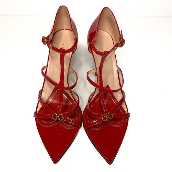 Gucci Double G Patent Leather High Heel Sandals EU 39.5 US 9.5 Strappy Red Pumps - Picture 2 of 9